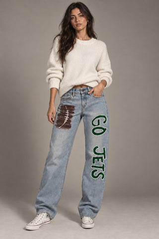 'Go Team' Painted Jeans
