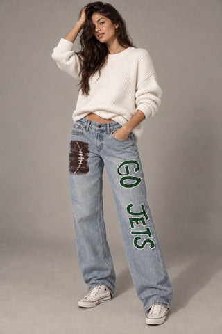 'Go Team' Painted Jeans
