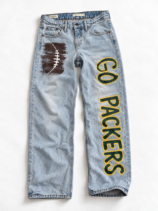 'Go Team' Painted Jeans