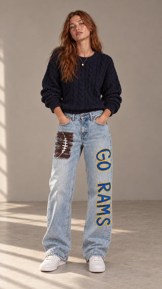 'Go Team' Painted Jeans