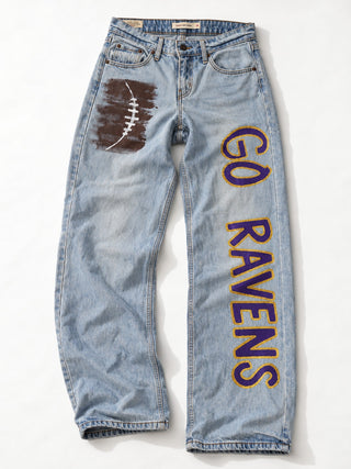 'Go Team' Painted Jeans