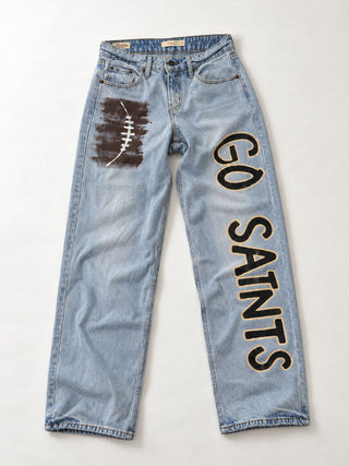 'Go Team' Painted Jeans