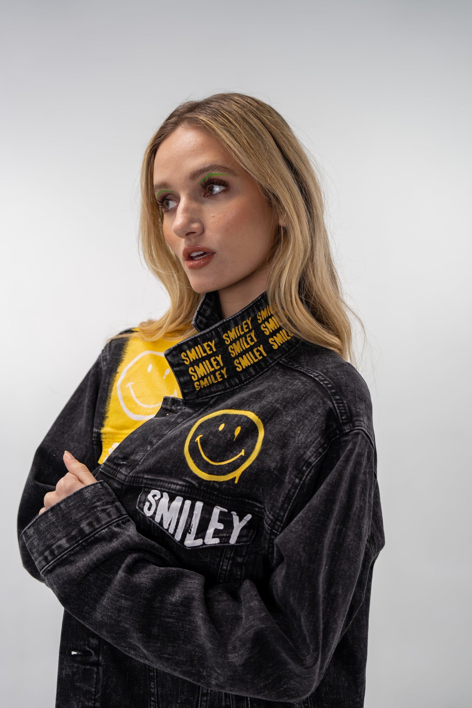'The Smiley (Black) Denim' Painted Jacket