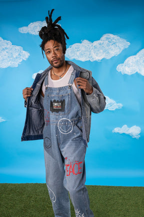 'The Smiley Overalls' Painted Denim Overalls