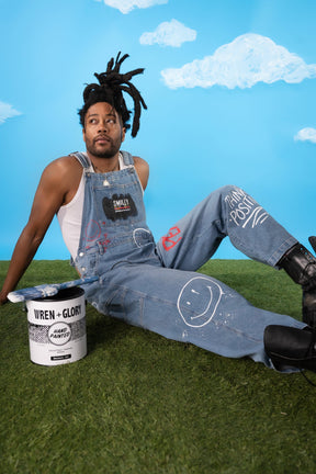 'The Smiley Overalls' Painted Denim Overalls