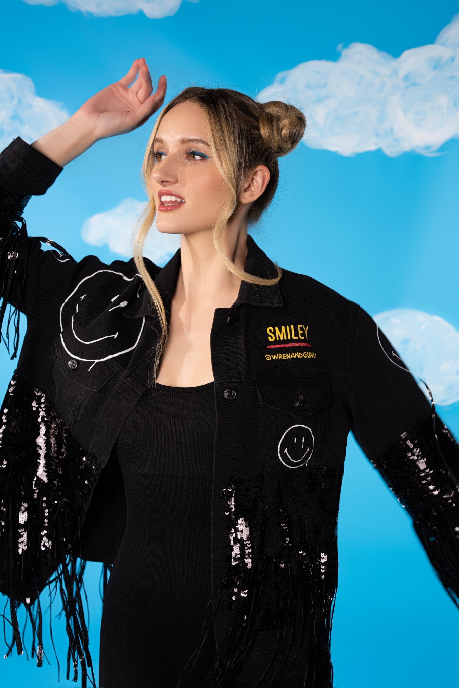 'The Smiley Sequined' Painted Coat