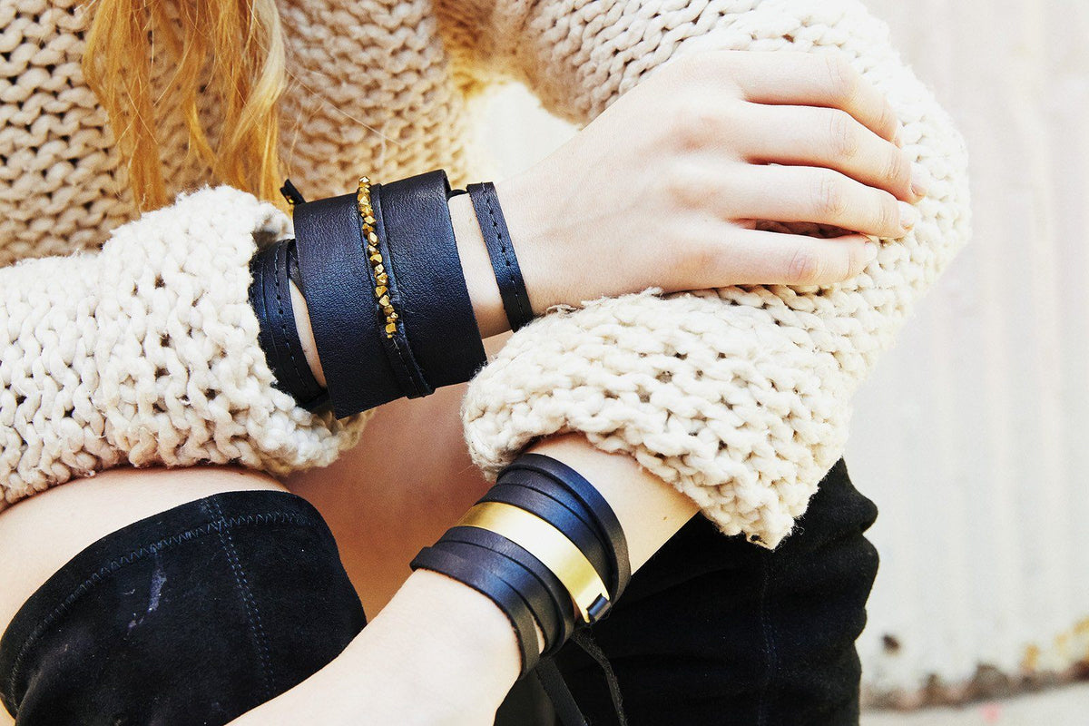 LEATHER AND METAL WRAP BRACELET