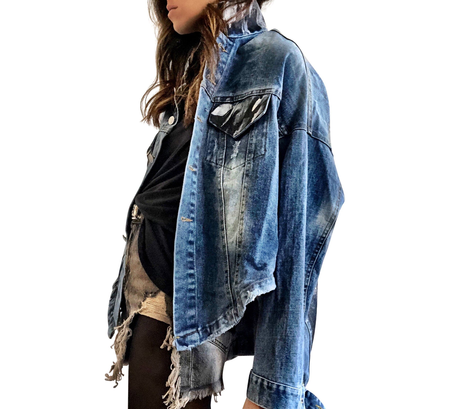 FBYDLL Women Ripped Denim Jacket - Knotted Back Autumn Casual Loose Jean  Coat, Long Exaggerated Trucker Long Sleeve Cowboy Top, With Pockets Button  Up For Ladies Girls Xs - L,Blue,Xs : Amazon.co.uk: