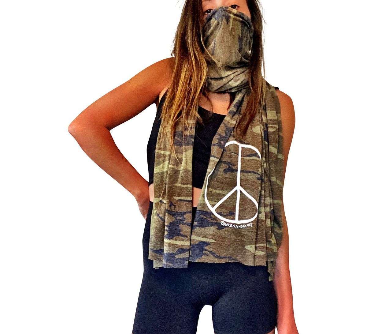 'PEACE OUT' PAINTED SCARF / FACE COVERING