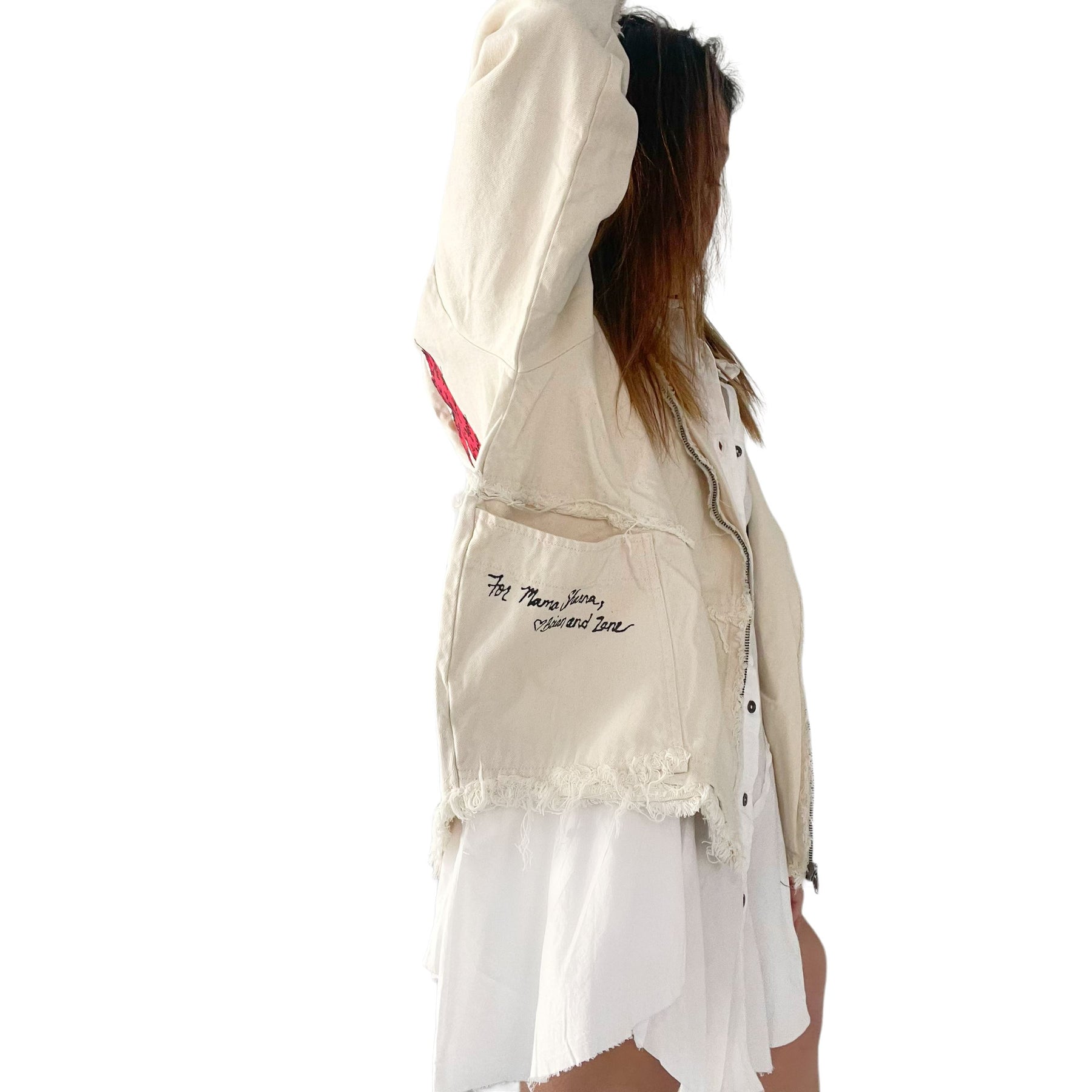 'Love, Mom' Ivory Denim Jacket