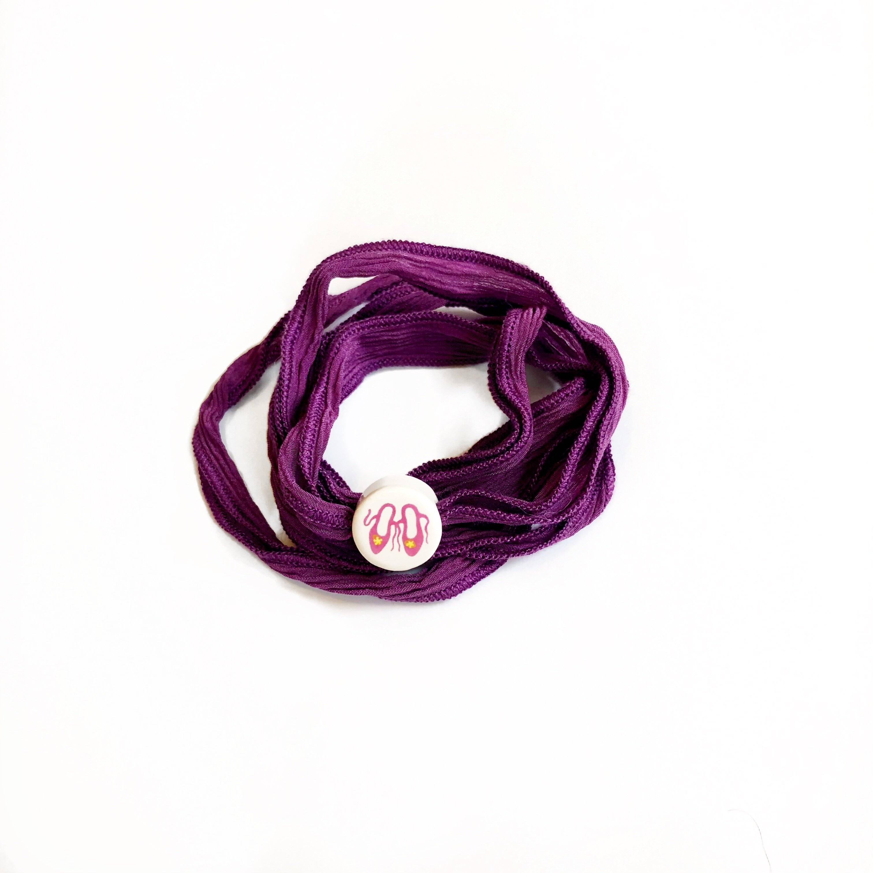 Purple silk wrap with ballet slipper charm Silk wrap hand made, and hand dyed.