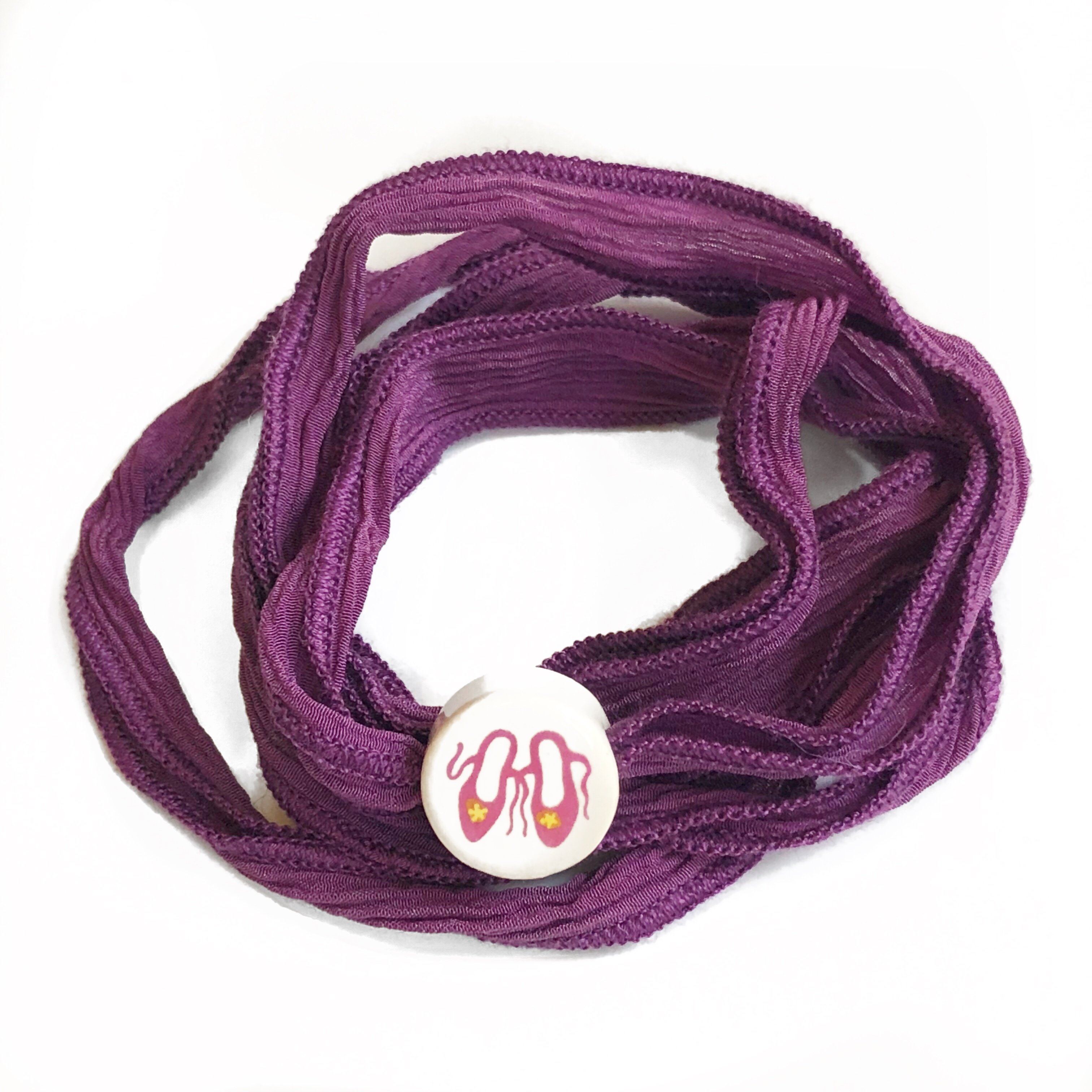 Purple silk wrap with ballet slipper charm Silk wrap hand made, and hand dyed.
