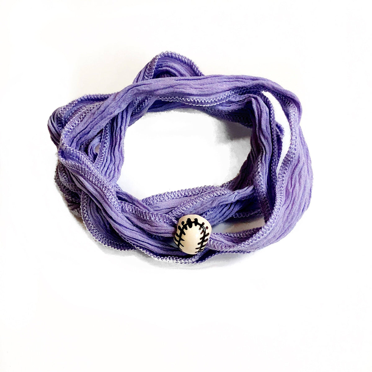 Lavender wrap with baseball charm Silk wrap hand made, and hand dyed.