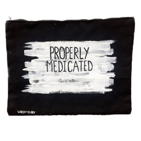 Black canvas zippered pouch Hand painted 'MEDICATED' theme