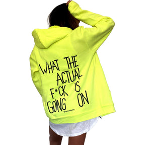 'WAIT WHAT' PAINTED ZIP UP HOODIE