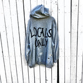 The perfect oversized, gray, distressed hoodie. LOCALS ONLY painted in back in with  NYC 2019 in small along edge of hood. Signed @wrenandglory.