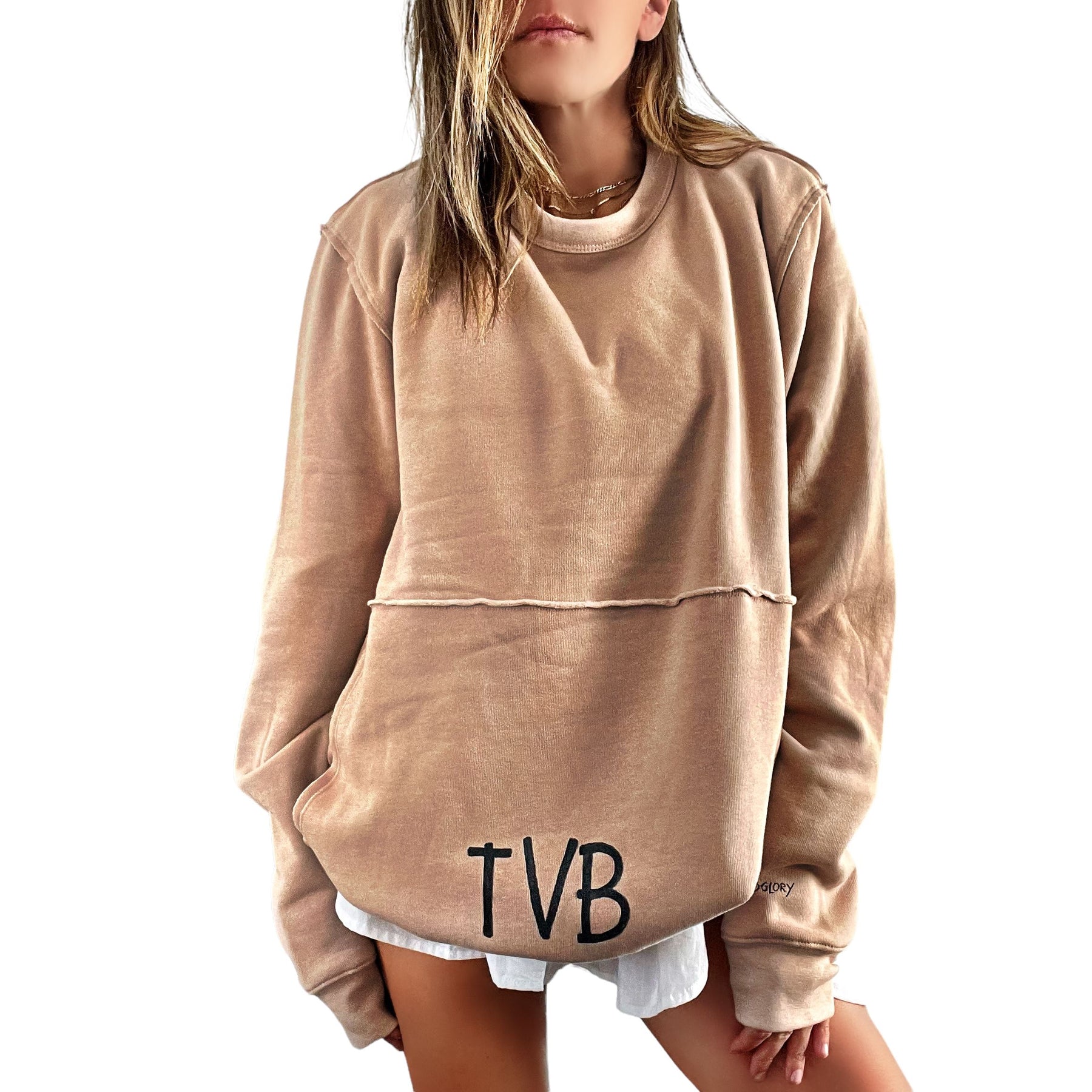 'Basic But Personalized' Painted Tan Crewneck