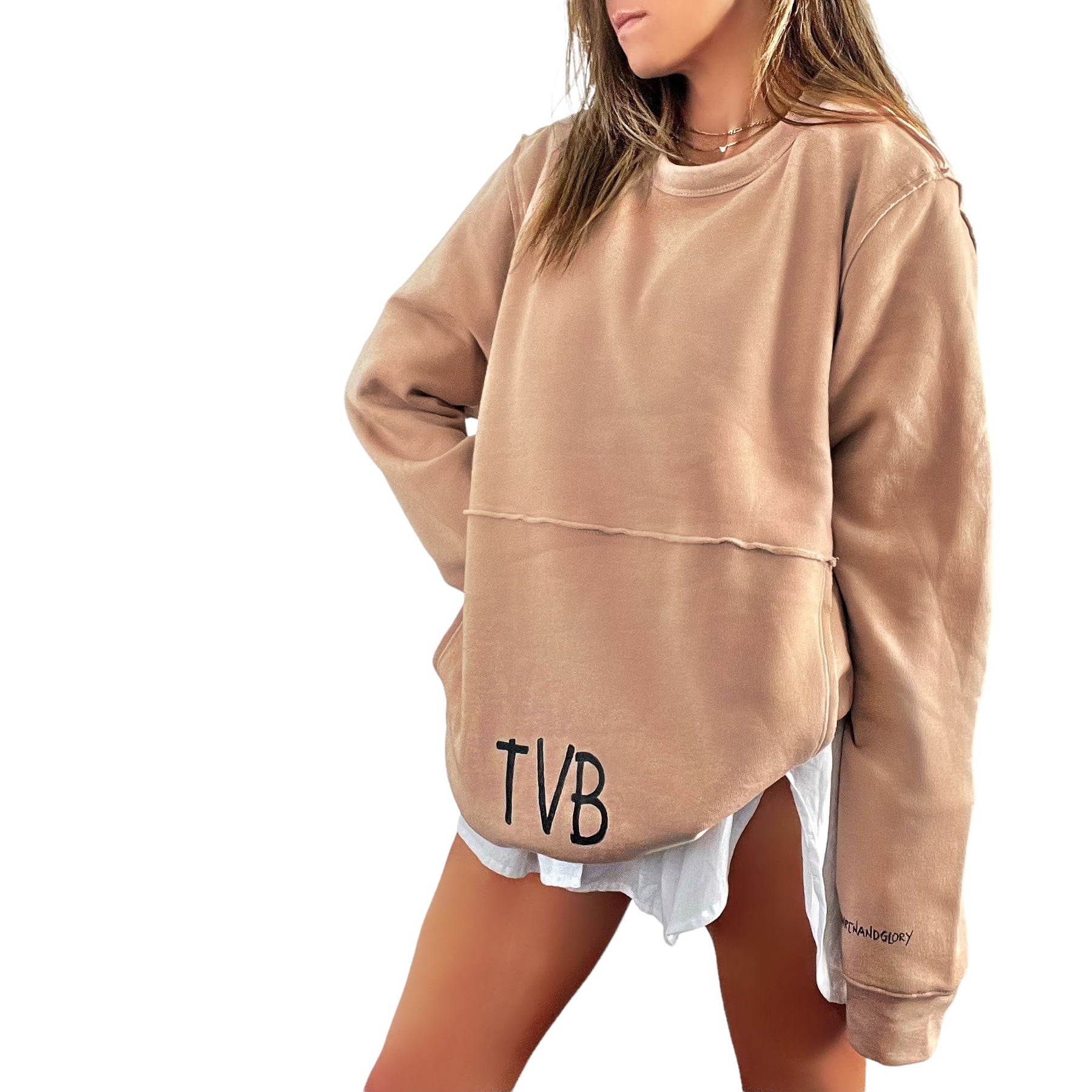 'Basic But Personalized' Painted Tan Crewneck