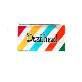 White canvas zippered pouch. Hand painted 'Deadhead' theme.