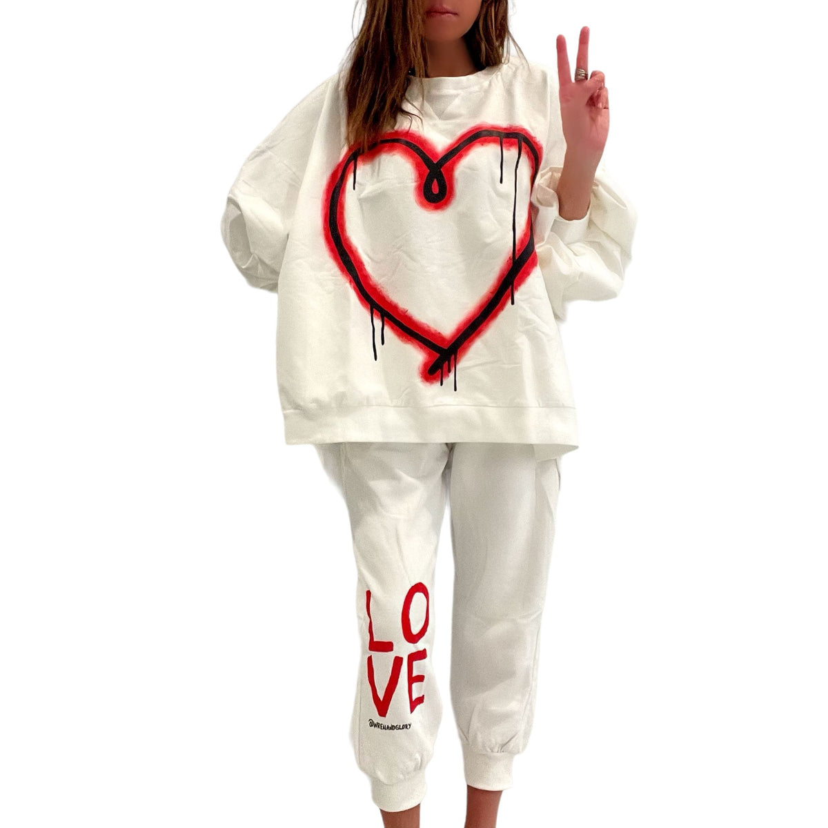 Arte Red Sweatpants With White Hearts Heart Sweatpants