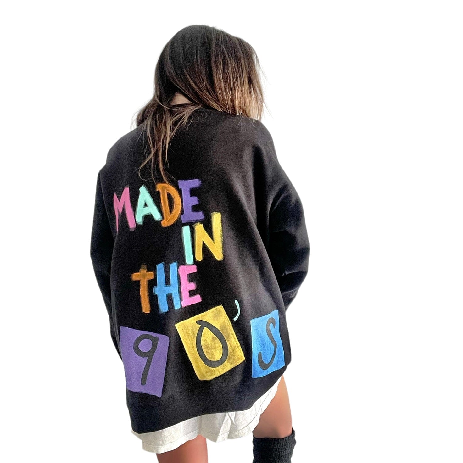 '90s Baby!' Painted Black Crewneck