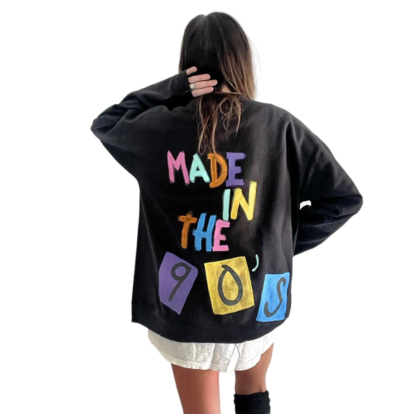 '90s Baby!' Painted Black Crewneck